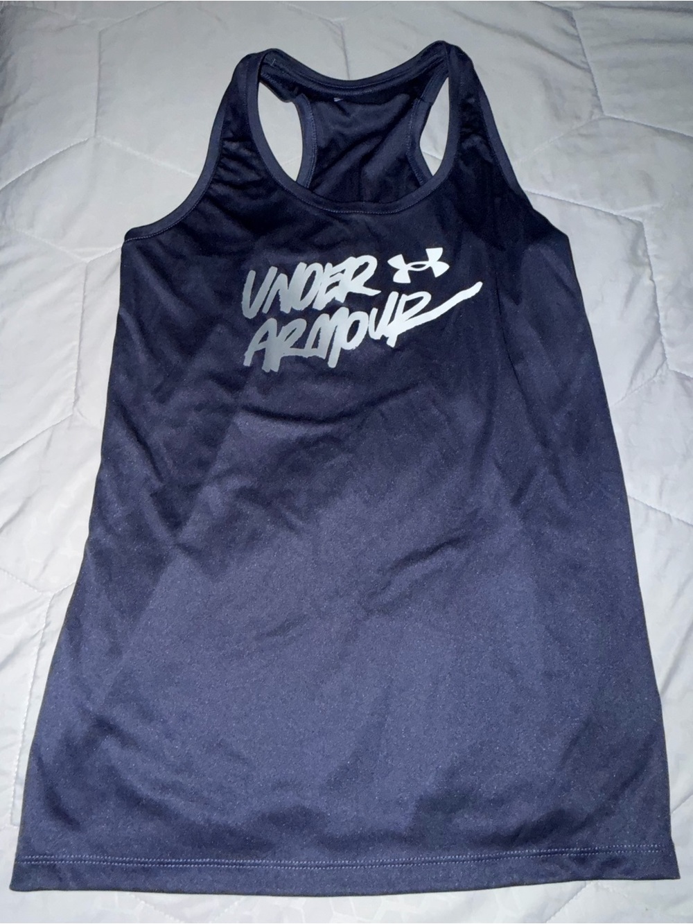 Under Armour Navy Racerback Tank with White Logo